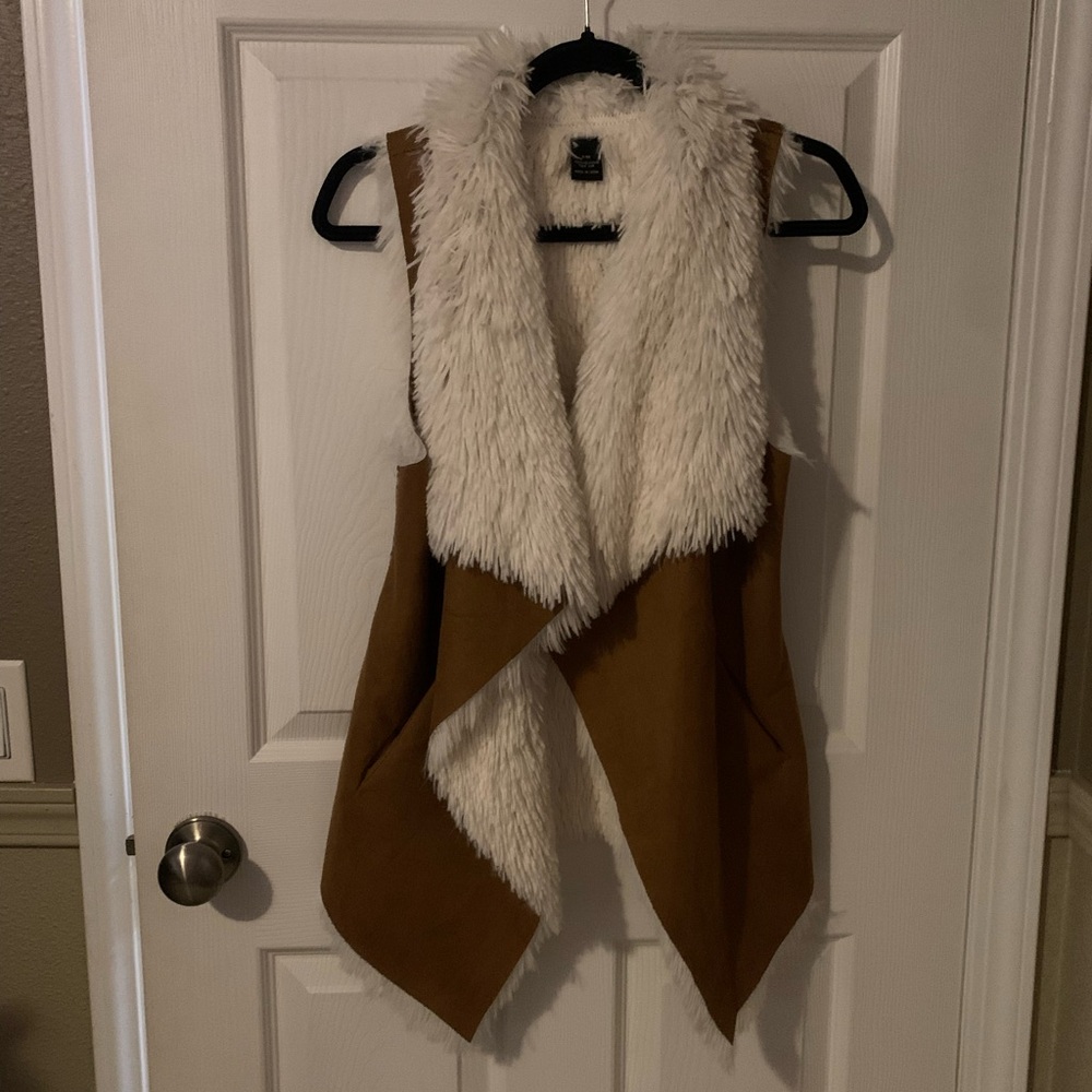 Faux Fur Trim Brown Suede Vest
